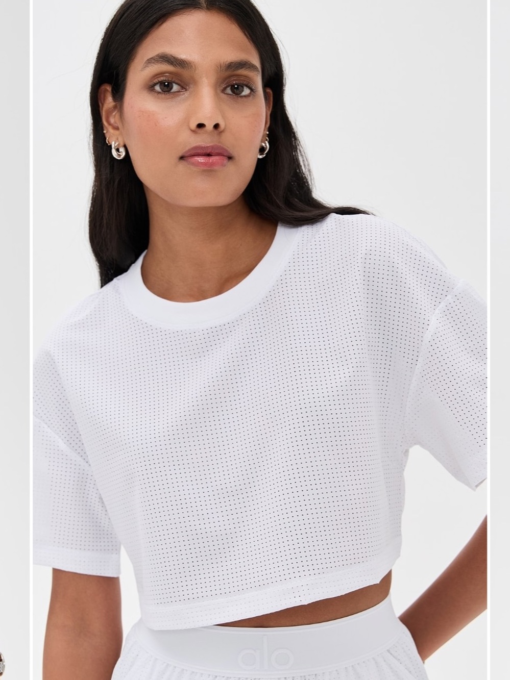 ALO White Mesh Cropped Mirage Tee NWT